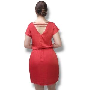 City Triangles XS Brick Red Satin-Like Mini Dress - Short Sleeves, Double-Lined